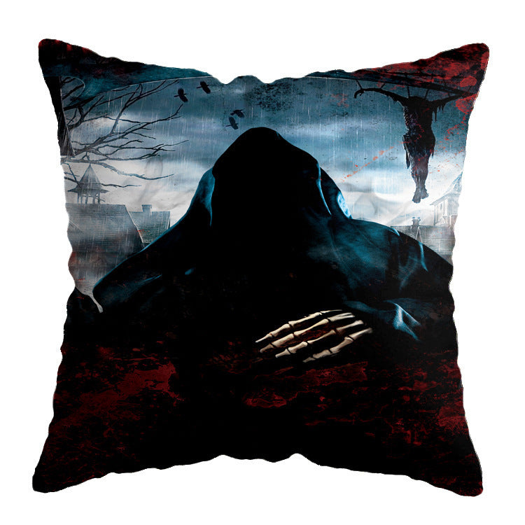 HKM-575251 Linen Skull Halloween Pillow Cover - 45x45cm Decorative Cushion Case