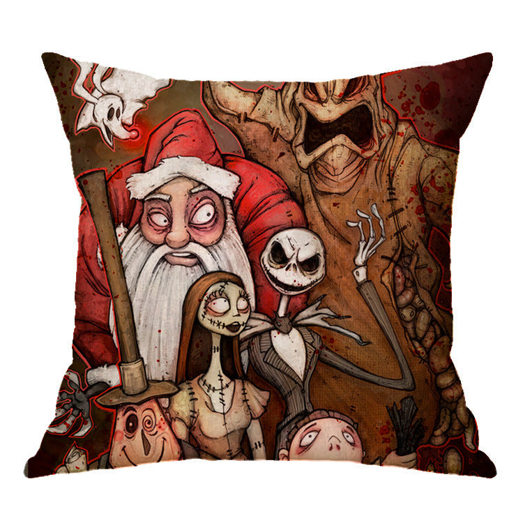 HKM-575251 Linen Skull Halloween Pillow Cover - 45x45cm Decorative Cushion Case