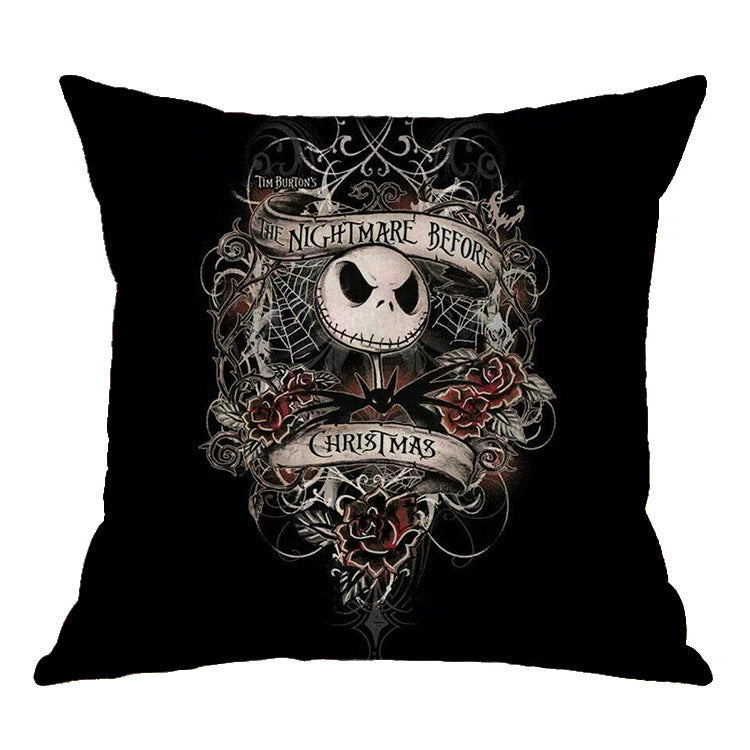 HKM-575251 Linen Skull Halloween Pillow Cover - 45x45cm Decorative Cushion Case
