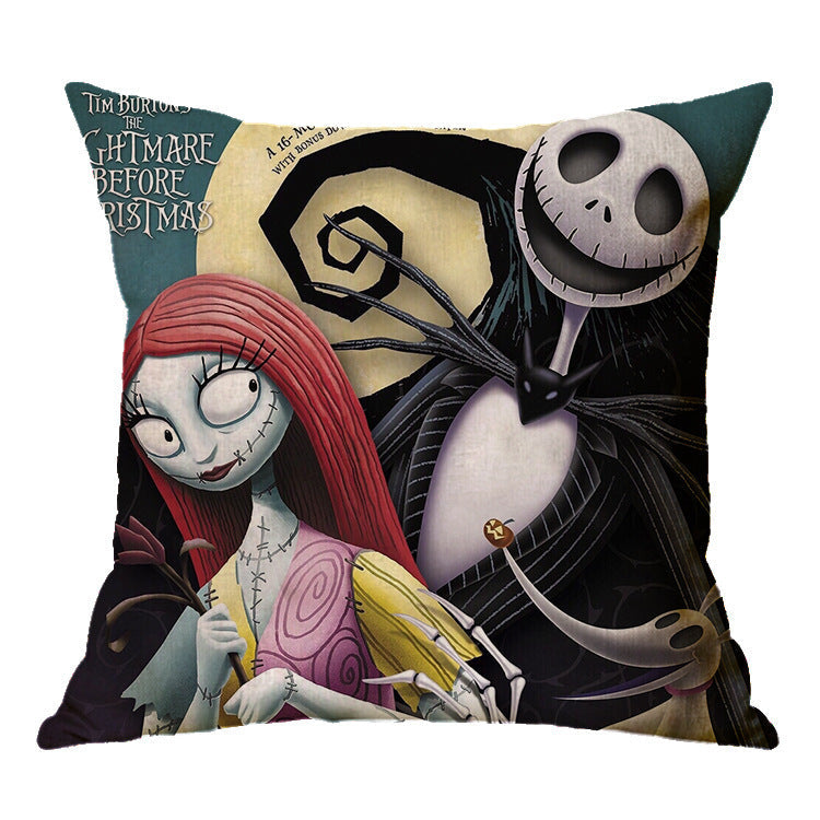 HKM-575251 Linen Skull Halloween Pillow Cover - 45x45cm Decorative Cushion Case