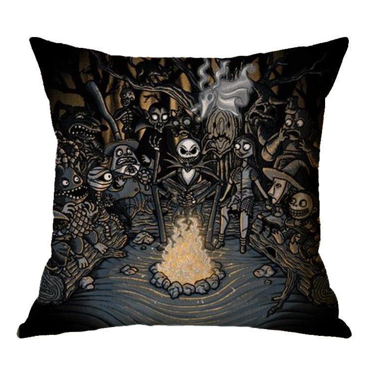 HKM-575251 Linen Skull Halloween Pillow Cover - 45x45cm Decorative Cushion Case