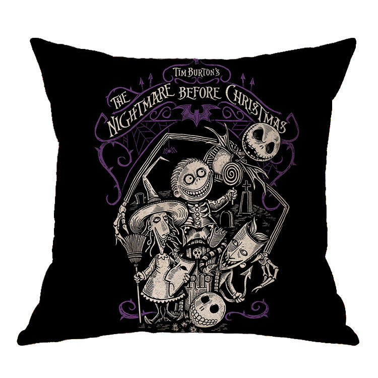 HKM-575251 Linen Skull Halloween Pillow Cover - 45x45cm Decorative Cushion Case