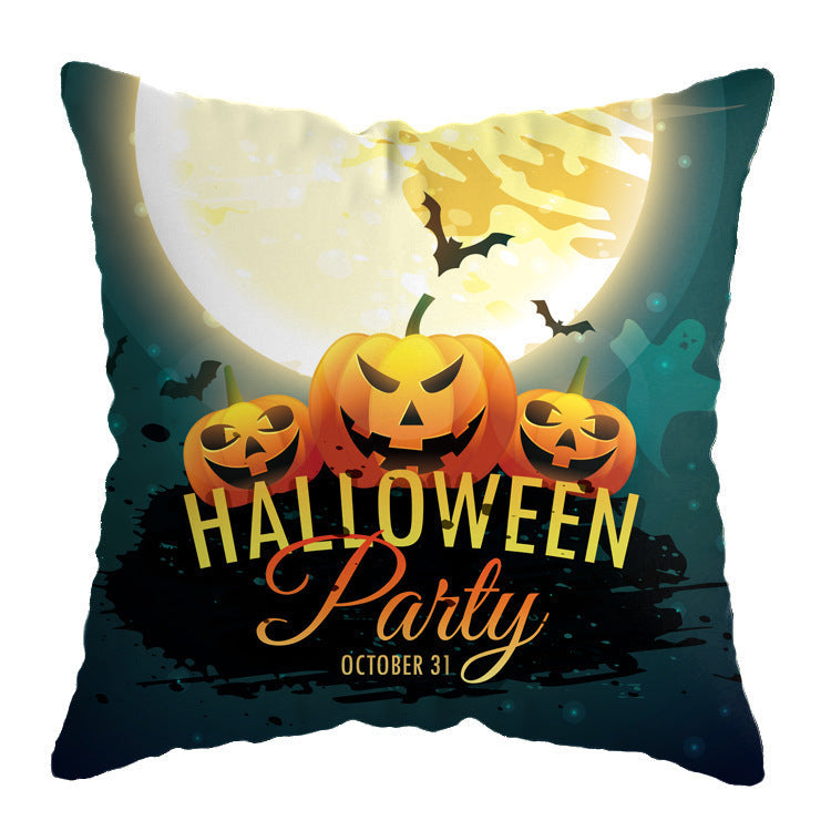 HKM-575251 Linen Skull Halloween Pillow Cover - 45x45cm Decorative Cushion Case