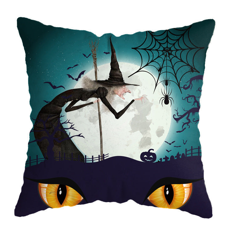 HKM-575251 Linen Skull Halloween Pillow Cover - 45x45cm Decorative Cushion Case