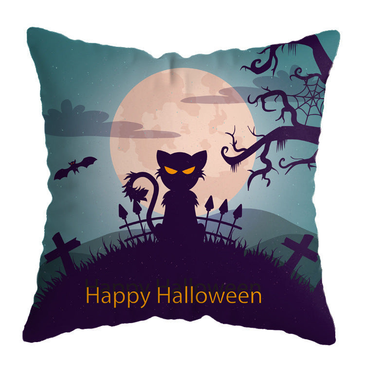 HKM-575251 Linen Skull Halloween Pillow Cover - 45x45cm Decorative Cushion Case