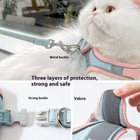 HKM-575315 Reflective Cat Harness with Pulling Rope - Adjustable Sizes S to XXL in Blue, Pink, Orange, Green