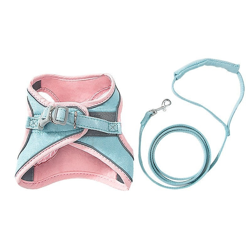 HKM-575315 Reflective Cat Harness with Pulling Rope - Adjustable Sizes S to XXL in Blue, Pink, Orange, Green