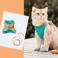 HKM-575315 Reflective Cat Harness with Pulling Rope - Adjustable Sizes S to XXL in Blue, Pink, Orange, Green