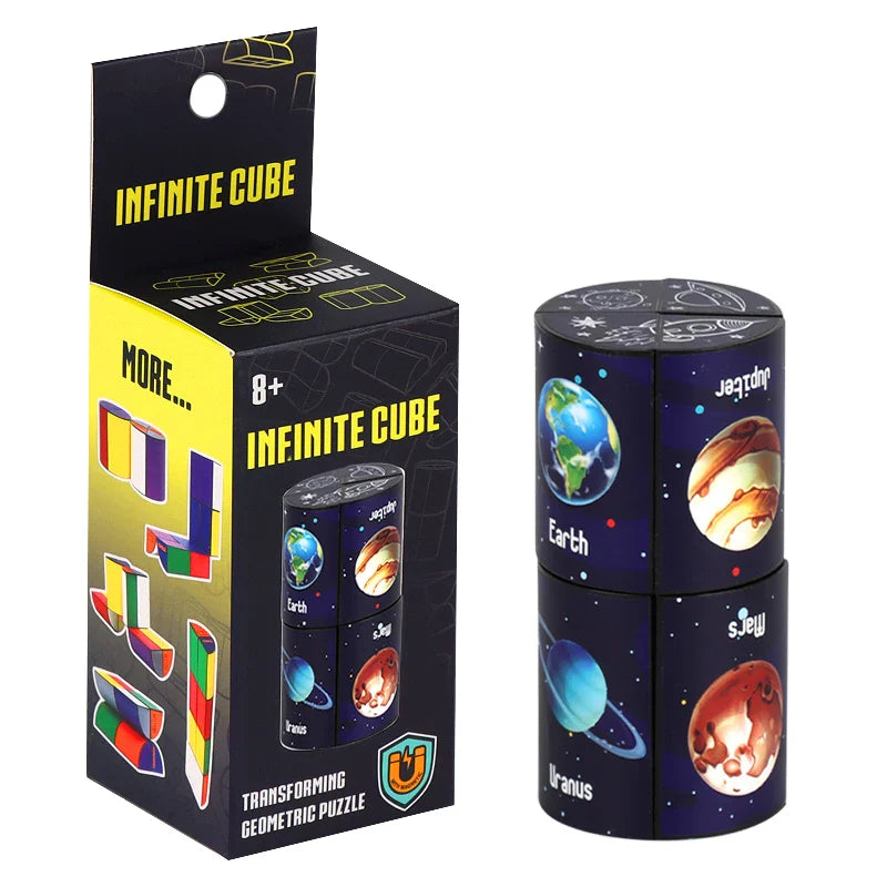 HKM-575699 Infinity Cube Fidget Toy - Earth Moon Starry Sky Design, Colorful Shape Shifting Stress Relief Cube for All Ages