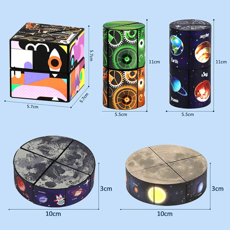 HKM-575699 Infinity Cube Fidget Toy - Earth Moon Starry Sky Design, Colorful Shape Shifting Stress Relief Cube for All Ages