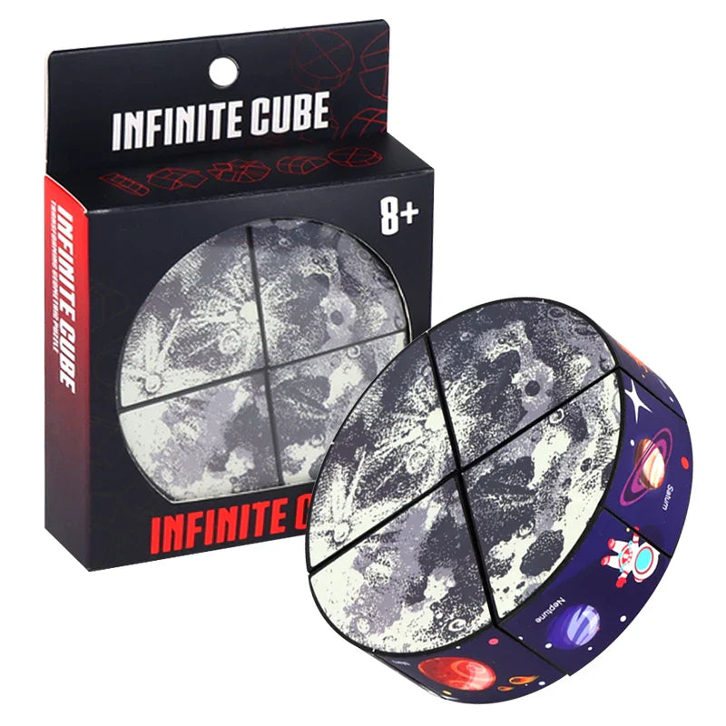 HKM-575699 Infinity Cube Fidget Toy - Earth Moon Starry Sky Design, Colorful Shape Shifting Stress Relief Cube for All Ages