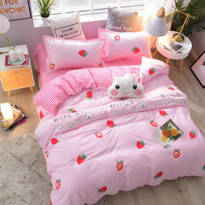 HKM-575955 Brushed Soft Cotton Four-Piece Bedding Set with Various Floral Designs