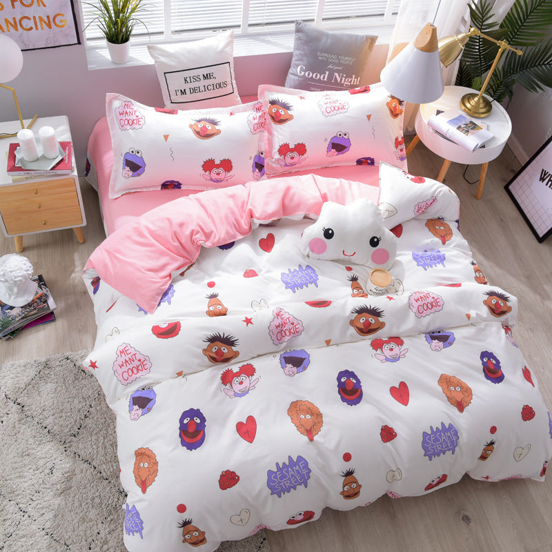 HKM-575955 Brushed Soft Cotton Four-Piece Bedding Set with Various Floral Designs