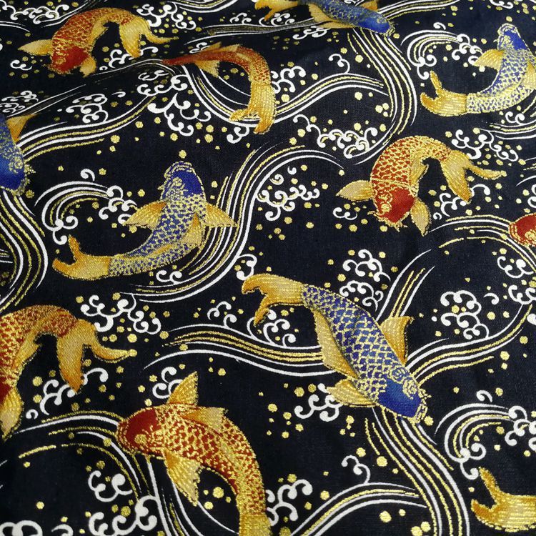 HKM-575955 Japanese Style 100% Thick Cotton Fabric, 150 cm Wide, Eco-Friendly Gold Powder Active Print