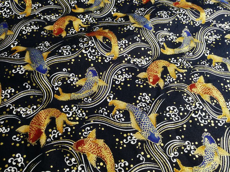 HKM-575955 Japanese Style 100% Thick Cotton Fabric, 150 cm Wide, Eco-Friendly Gold Powder Active Print