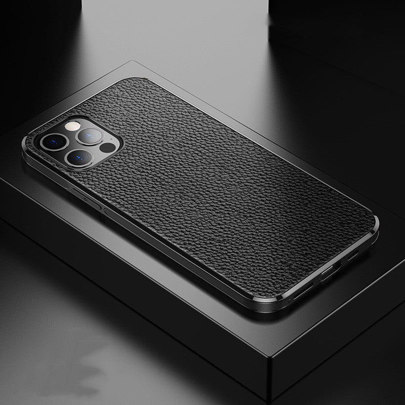 HKM-576211 Lychee Leather Texture TPU Mobile Phone Case for Apple Devices with Car Magnetic Soft Cover