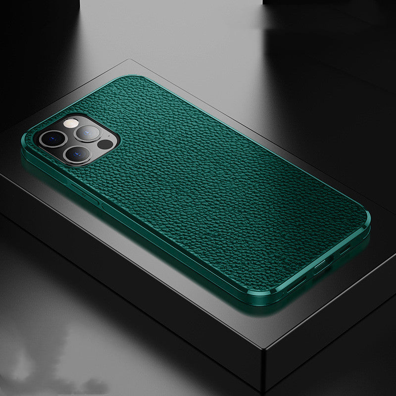 HKM-576211 Lychee Leather Texture TPU Mobile Phone Case for Apple Devices with Car Magnetic Soft Cover