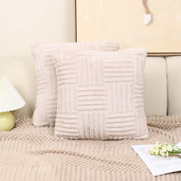 HKM-576339 Woven Plush Pillow Cover in Striped and Solid Colors - 45x45cm