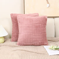 HKM-576339 Woven Plush Pillow Cover in Striped and Solid Colors - 45x45cm