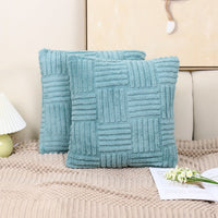 HKM-576339 Woven Plush Pillow Cover in Striped and Solid Colors - 45x45cm