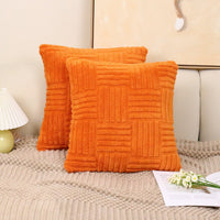 HKM-576339 Woven Plush Pillow Cover in Striped and Solid Colors - 45x45cm
