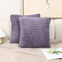 HKM-576339 Woven Plush Pillow Cover in Striped and Solid Colors - 45x45cm
