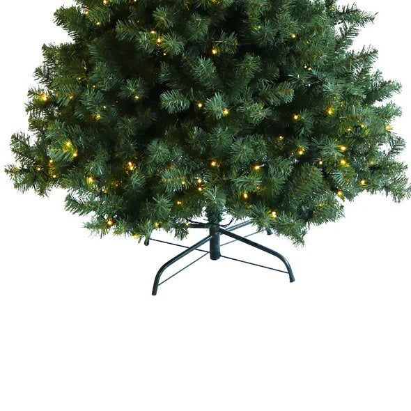 HKM-576403 6ft Pre-Lit Artificial Christmas Tree with Hinged Branches and Foldable Metal Stand