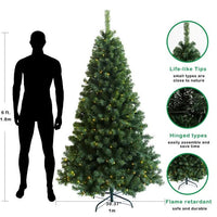 HKM-576403 6ft Pre-Lit Artificial Christmas Tree with Hinged Branches and Foldable Metal Stand