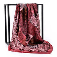 HKM-576659 Multi-Color Silk Satin Leopard Chain Scarf - 90 cm x 90 cm