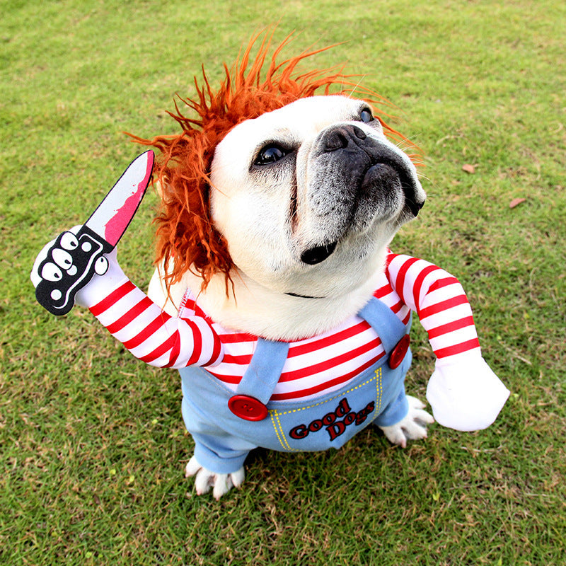 HKM-576787 Adjustable Halloween Pet Costume for Dogs - Funny Scary Outfit with Wig and Accessory for Parties