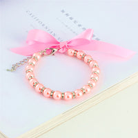 HKM-576787 Striped Pearl Necklace Pet Collar in Purple, White, Pink, and Lake Blue - Available in Sizes S, M, L