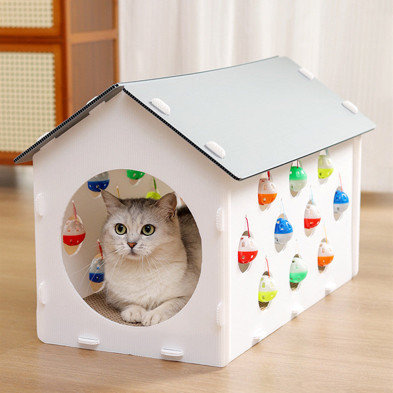 HKM-577107 Cat Scratch Board Nest with Integrated Bell Ball and Cat Tunnel