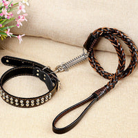 HKM-577235 Leather Traction Rope Chain Collar for Dogs with Adjustable Size Options