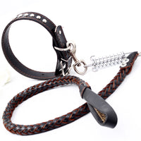 HKM-577235 Leather Traction Rope Chain Collar for Dogs with Adjustable Size Options