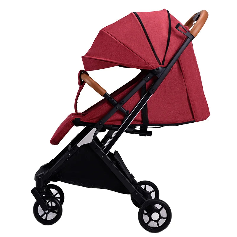 HKM-577299 Red Linen Baby Stroller and Car Seat Travel Set - Portable Push Chair for Infants