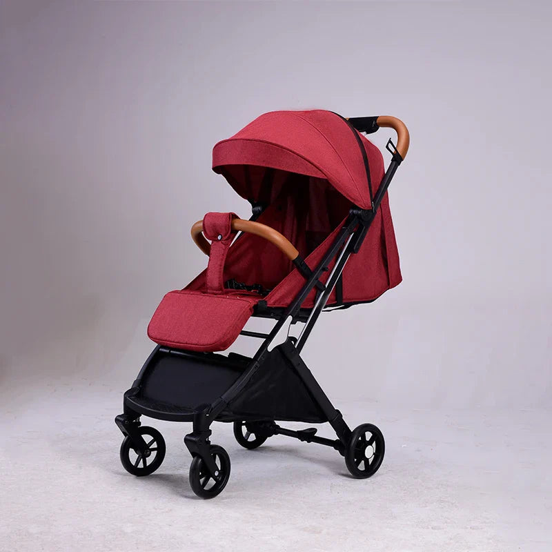 HKM-577299 Red Linen Baby Stroller and Car Seat Travel Set - Portable Push Chair for Infants