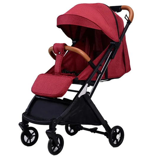 HKM-577299 Red Linen Baby Stroller and Car Seat Travel Set - Portable Push Chair for Infants