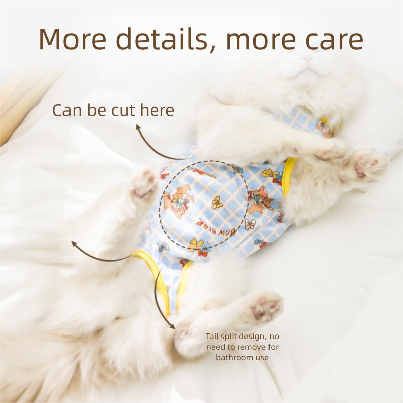 HKM-577427 Cute Cat and Dog Weaning Clothes for Recovery and Comfort - Anti-Lick Belly Protection Outfit