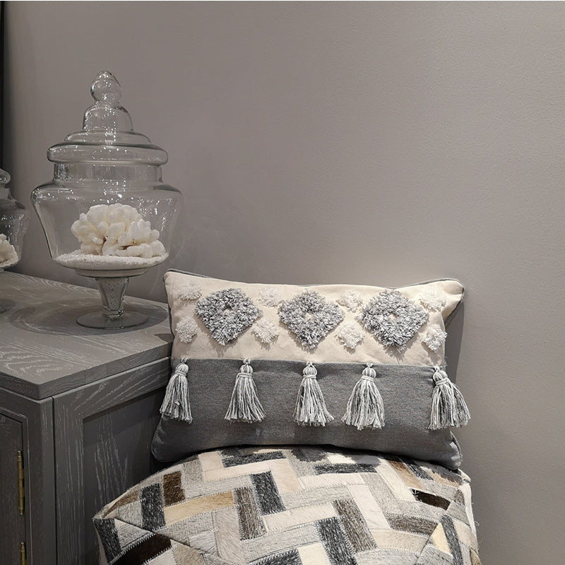 HKM-577491 Moroccan Modern Minimalist Handmade Tassel Pillow Cushion Cover - Available in Multiple Sizes and Designs