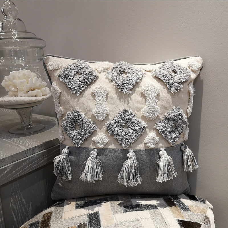 HKM-577491 Moroccan Modern Minimalist Handmade Tassel Pillow Cushion Cover - Available in Multiple Sizes and Designs