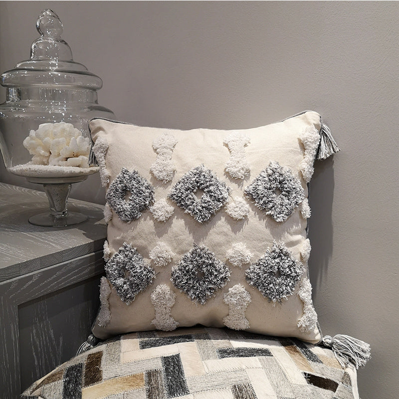 HKM-577491 Moroccan Modern Minimalist Handmade Tassel Pillow Cushion Cover - Available in Multiple Sizes and Designs