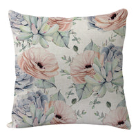 HKM-577811 Flowers and Birds Floral Linen Lumbar Pillow for Car and Sofa - 45x45cm (Pillowcase Only)
