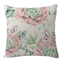 HKM-577811 Flowers and Birds Floral Linen Lumbar Pillow for Car and Sofa - 45x45cm (Pillowcase Only)