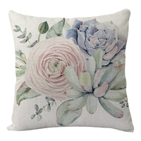 HKM-577811 Flowers and Birds Floral Linen Lumbar Pillow for Car and Sofa - 45x45cm (Pillowcase Only)