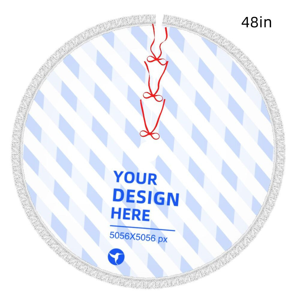 HKM-577875 Fringed Edge Christmas Tree Skirt with Ties, Water-Repellent Polyester, Available in Multiple Sizes