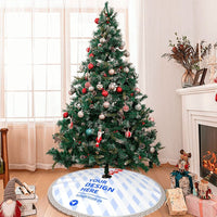 HKM-577875 Fringed Edge Christmas Tree Skirt with Ties, Water-Repellent Polyester, Available in Multiple Sizes