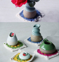 HKM-578195 Handmade Nordic Style Square Coaster Set with Teapot Cushion - 7 Piece Pastoral Design in Imitation Cashmere Thread
