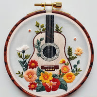 HKM-578259 Flower Embroidery Material Package with Imitation Bamboo Frame and Tools, Modern Landscape Design, Cotton and Linen, 28x28cm