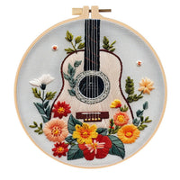 HKM-578259 Flower Embroidery Material Package with Imitation Bamboo Frame and Tools, Modern Landscape Design, Cotton and Linen, 28x28cm