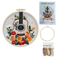 HKM-578259 Flower Embroidery Material Package with Imitation Bamboo Frame and Tools, Modern Landscape Design, Cotton and Linen, 28x28cm